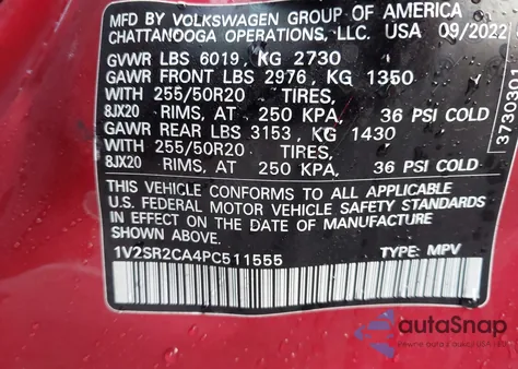 2023 Volkswagen Atlas Sel R-Line из США, поврежденный, VIN 1V2SR2CA4PC511555